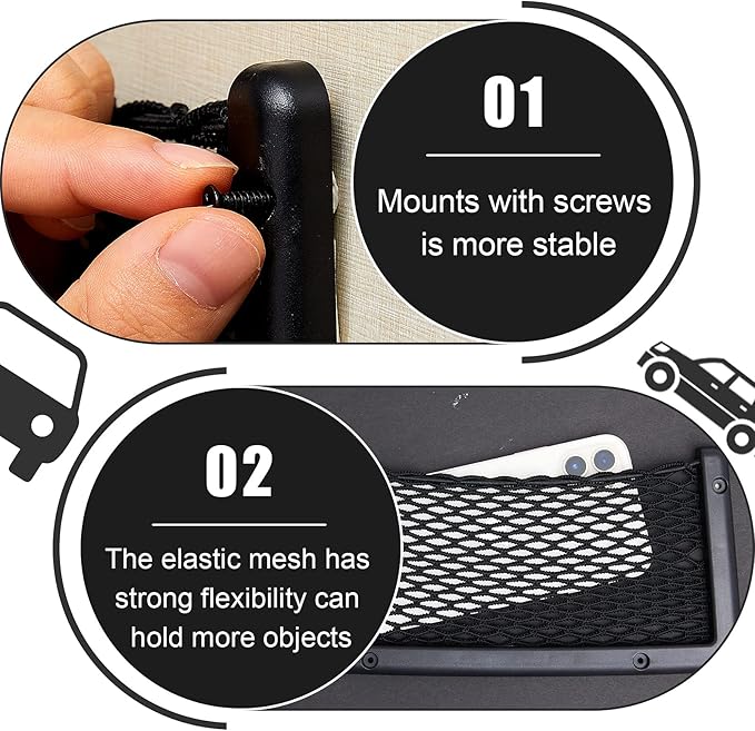 Frienda 2 Pcs Boat Storage Net Bag, ABS Plastic Car Framed Mesh Net Holder, Phone & Cargo Organizer with Screws for Auto, Rv, Boat, Pontoon, Truck Pocket Storage (9 x 4 Inch)