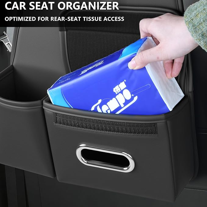 Seat Back Organizer, Multi-Pocket Storage Bag with Tissue Holder | Car Storage, Multifunctional Drink Cup Holder Organizers with Tissue Storage Box Organizer, Backseat Hanging Storage Pocket