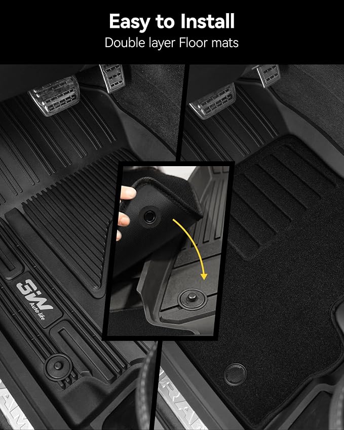 3W Dodge Ram 1500 Floor Mats & Front Carpets for 2019-2024 with Original Storage Under Rear Seat All Weather Floor Liner Car Accessories Ram 1500 New Body Crew Cab (Not for Classic Models)