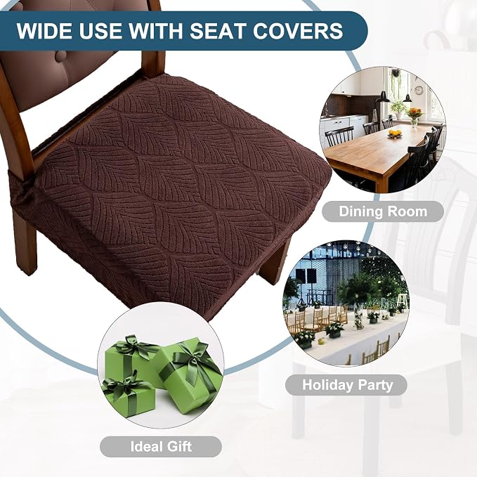 Removable and Washable Seat Covers for Dining Room Chairs Set of 2 - Waterproof Stretch Chair Seat Slipcovers, No Back Covers