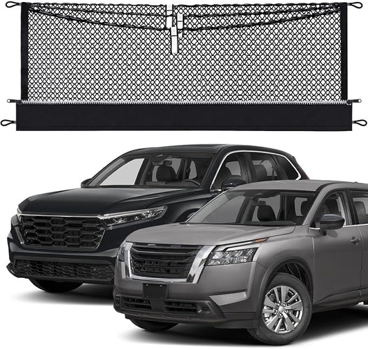 3-Layer Cargo Net for Nissan Pathfinder 2022-2026 | Zipper Bag Trunk Net for SUV, Heavy Duty Oxford Cargo Organizer Storage Nets with Carabiners for Camping, Groceries