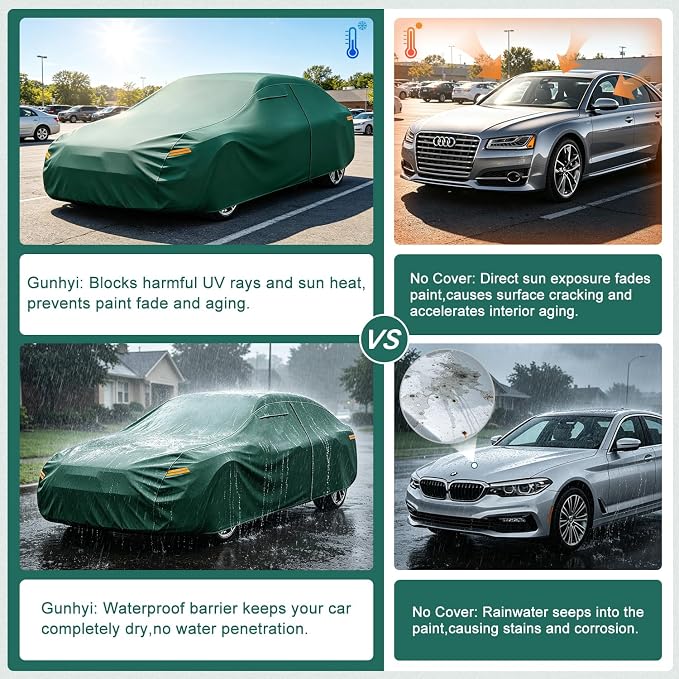 GUNHYI Coupe Car Cover Waterproof All Weather, 16-Layer Heavy Duty Full Exterior Cover with Vents, Driver Door Zipper & Towel, Summer Sun/UV/Rain Protection, Fit Subaru BRZ, BMW Z4, Audi TT etc.