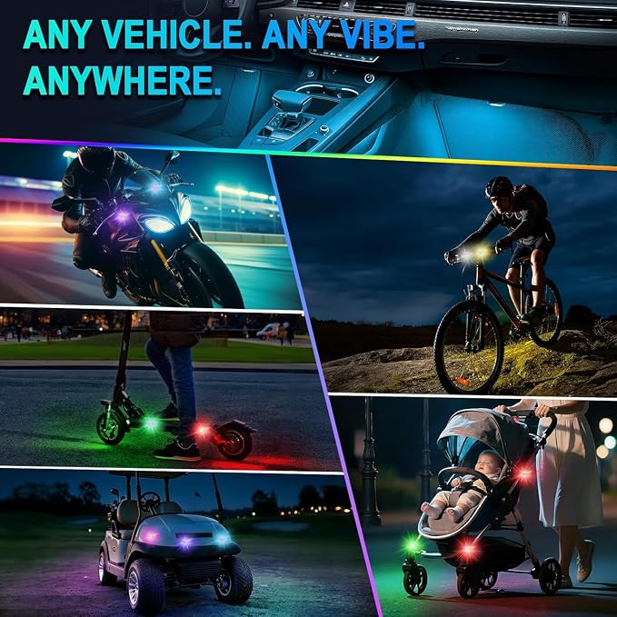 1797 Upgraded 5-LED Wireless Strobe Lights with Remote, RGB Exterior & Interior Ambient Lighting, 8 Colors & 5 Modes, USB-C Rechargeable, 8 PCS Waterproof Mini Lights for Car, Truck, Bike, Motorcycle