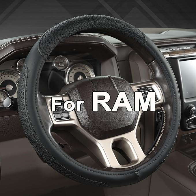 West Llama Customized Auto Car Steering Wheel Cover for Dodge RAM 1500 2500 3500, 15.5-16 inch (Black-Large Size)