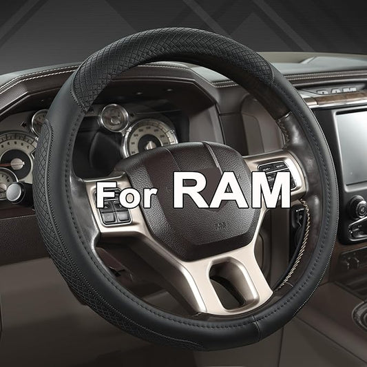 West Llama Customized Auto Car Steering Wheel Cover for Dodge RAM 1500 2500 3500, 15.5-16 inch (Black-Large Size)