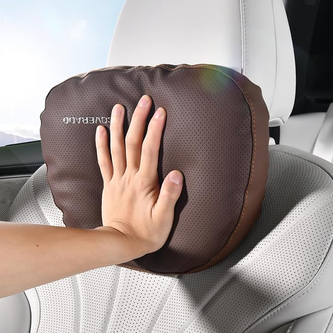 Coverado Car Headrest Pillow Soft Memory Foam Car Neck Support Pillow with Adjustable Strap, Relax Head Muscles Relieve Driving Fatigue, Breathable & Removable Cover