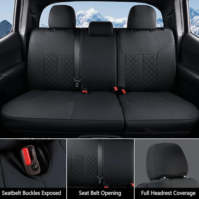Truckiipa Toyota Tacoma Car Seat Covers Full Set, Leather Waterproof Truck Seat Covers Fit for 4th Gen 2024 2025 2026 Toyota Tacoma Double Crew Cab, Full Set, Black