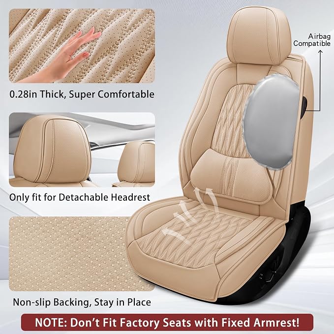 WELLDO Car Seat Covers, 5 Seats, Beige-White | Waterproof, Scratch-Resistant, Breathable & Easy to Clean, Universal Fit for SUV Sedan Truck, Full Set