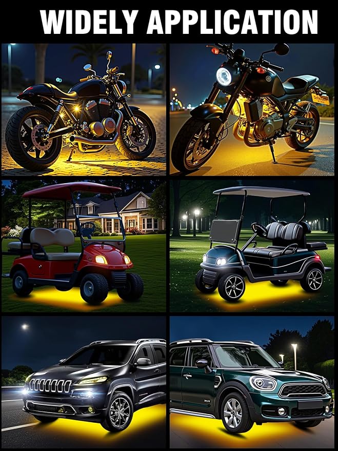 8 Pcs Car Led Light Strip IP67 Waterproof 11" Flexible Led Lights Underglow 12V for Car Motorcycle Boat Golf Cart Interior Exterior Decoration - Amber
