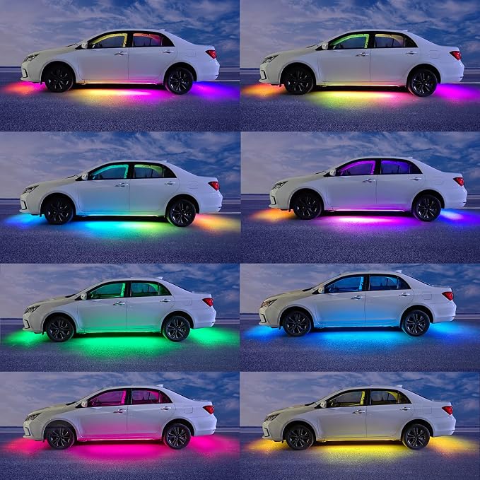 ‌Glowlendra RGB-IC Smart Underglow Lights Kit for Cars, 6Pcs Waterproof LED Strip Lights with APP Remote Control, 16 Million Colors Music Sync DIY Modes for SUVs Trucks