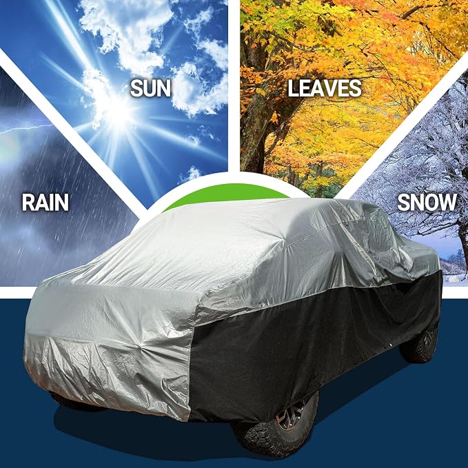 Season Guard Ultimate Plus Truck Cover,100% Waterproof Aluminium with Cotton Fleece and Breathable Fabric with Two Extra 19.6ft Windproof Tie Down Straps,Fits Truck up to 240"