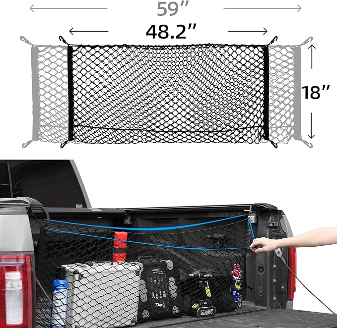 Truck Bed Cargo Net,Cargo Storage Elastic Mesh Net Organizer with Hooks,Pickup Truck Bed Grocery Holder with Hooks