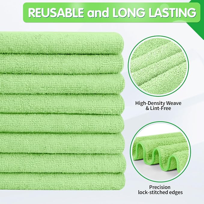 FIXSMITH Sage Green Microfiber Cleaning Cloth -Pack of 12, Highly Absorbent Cleaning Rags, 16"X12" All Purpose Cleaning Towels for Housekeeping, Kitchen, Car, Lint Free and Reusable Microfiber Towels