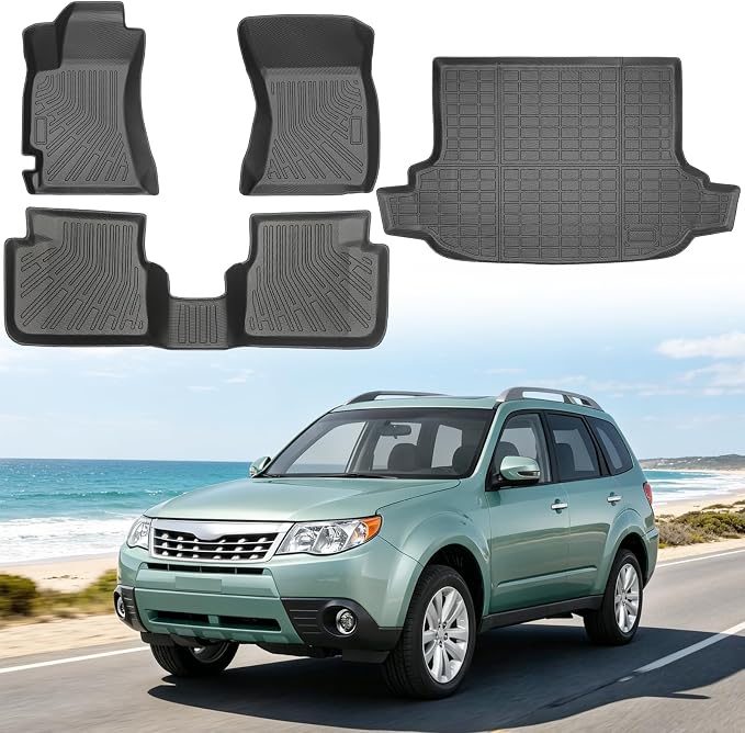 Floor Mats for Subaru Forester 2009-2013 (Not for Hybrid) | Heavy Duty TPE All Weather Protection, Waterproof Non-Slip Black Car Liners (Two-Row Floor Mats & Cargo Liner)
