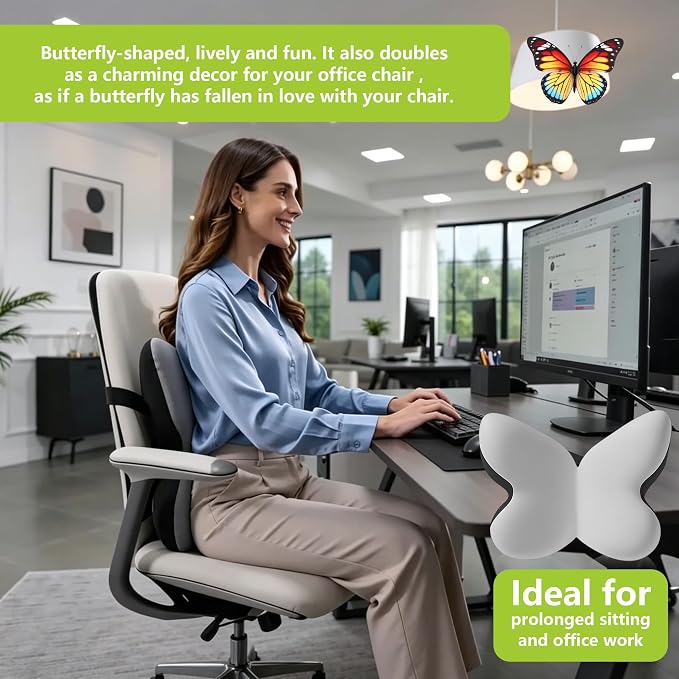 Memory Foam Lumbar Support Pillow,Back Support for Office Chair,Back Pillow for Chair,Ergonomic Lower Back Cushion for Desk Chair,Computer Chair,Gaming Chair and Car Seat,Washable Cover(Gray)