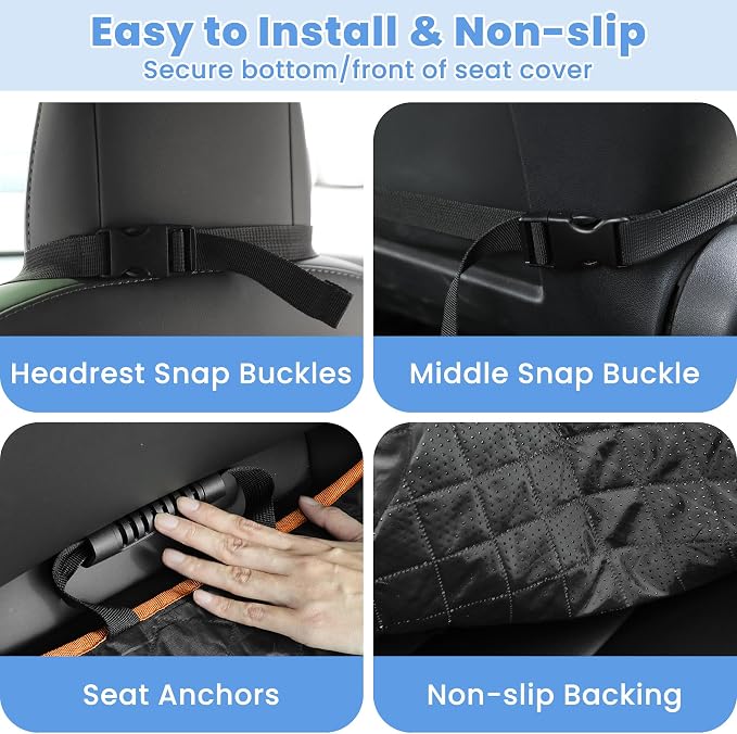 ELONGRIVER Dog Car Seat Covers, Waterproof Front Seat Cover for Dogs, Scratch-Proof, Nonslip Pet Passenger Seat Cover Protector, Universal Fit for Cars Trucks SUVs, Large Size, Black with Orange