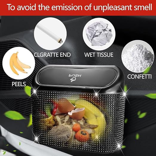 NBTEPEM Bling Car Trash Can with Lid, Mini Auto Garbage Can with 30 Trash Bags, Leakproof Automotive Garbage Container Bin, Bling Car Accessories Trash Can for Women (Black Diamond)