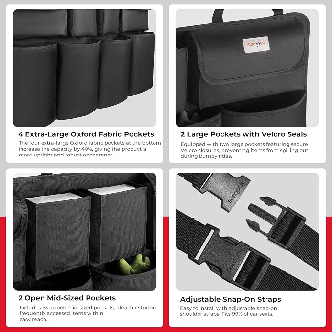 SURDOCA Car Trunk Organizer, LARGE CAPACITY(43 x 19 in) Car Storage Bag with 8 Pockets, 7X Upgraded Trunk Storage Organizer for Car, SUV, Truck, MPV