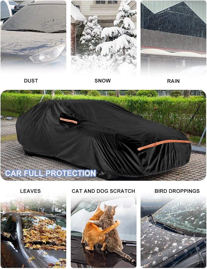 Car Cover Waterproof All Weather Custom Fit for Chevy Camaro 2010-2025, Heavy Duty Outdoor Full Exterior Cover for Automobiles, Sun Rain UV Dust Snow Protection with Door Zipper-Black