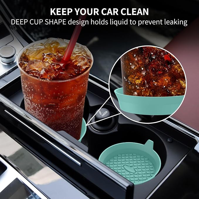 ME.FAN Car Cup Holder Coasters [4 Pack] Silicone Cups Mats, Automotive Universal Non-Slip Recessed Interior Accessories Teal Blue