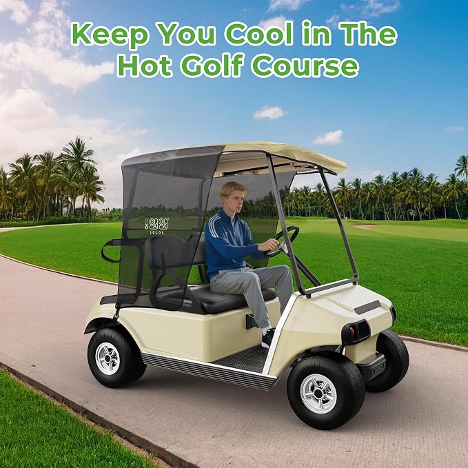 10L0L 2 Passenger Golf Cart Sun Shade Cover for EZGO TXT RXV & Club Car DS Precedent Tempo - Foldable UV Protection Cover Heat Blocking Design, Beige