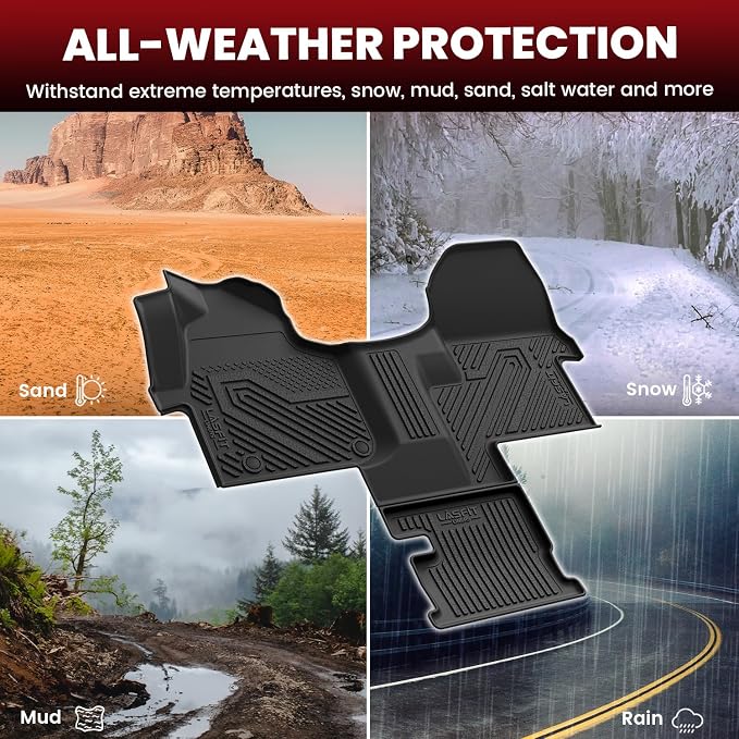LASFIT Floor Mats for Mercedes Benz Sprinter 1500/2500/3500/4500 2019-2026 | LASFIT Car Mats for Sprinter 2019-2026( Fit Cargo Van & Cab Chassis), All Weather TPE Non-Slip, 1st Row with Aisle Liner