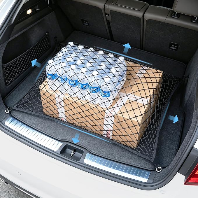 Cargo Net Car with Hooks Adjustable Highly Elastic Storage Organizer Net | cargo Net for SUV, Pickup Trucks,Mesh Organizer 3.3'x2' Stretches to 6'x4', Black