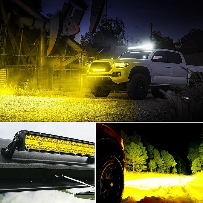 Nilight 33 Inch LED Light Bar 256 LED Chips Yellow Beam Curved Triple Row Fog Light Spot Flood Combo High Power LED Driving Lights Off Road Lights for Trucks SUV UTV ATV Truck Van 4x4 Boat