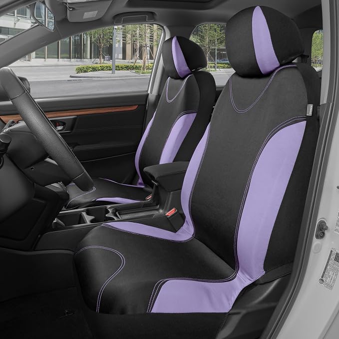 BDK UltraSleek Purple Seat Covers for Cars, Two-Tone Front Seat Covers with Matching Back Car Seat Cover, Made to Fit Most Auto Truck Van SUV, Interior Car Accessories, Full Set