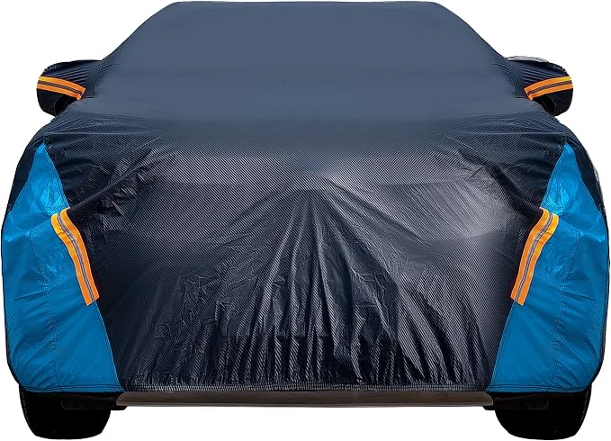 Car Cover Waterproof All Weather for Automobiles, 6 Layers Outdoor Full Exterior Cover Rain Sun UV Snowproof Protection with Zipper Cotton, Mirror Pocket for SUV (191-201 inch)