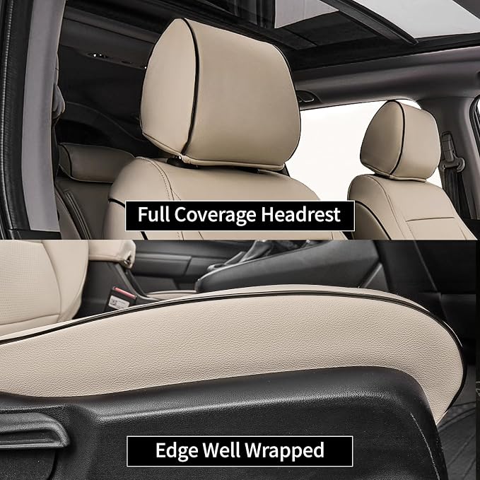 EKR Car Seat Covers for Honda CRV 2023-2026 Leatherette Full Set | Custom Fit for Honda CRV 2023 2024 2025 2026 Easy-Wipe Protection,Faux Leather(Beige)