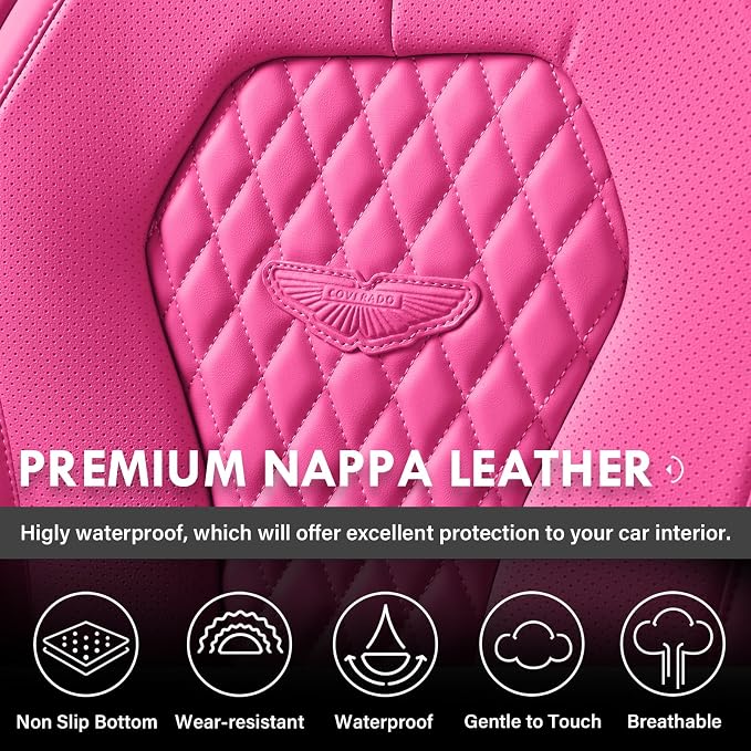 Coverado Auto Seat Covers, Car Seat Covers Full Set, Rose Car Seat Cover, Driver Seat Covers Front Seats Rear Seat Cover, Luxury Car Seat Cushion,Leather Seat Cover Seat Protector Fit for Most Cars