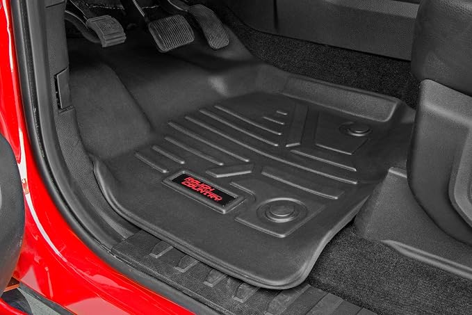 Rough Country All Weather Floor Mats Set for Dodge Ram 1500 Crew/Mega-Cab (2012-2018) - Custom Fit Floor Armor, Waterproof, Easy Clean