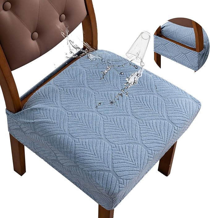Removable and Washable Seat Covers for Dining Room Chairs Set of 4 - Waterproof Stretch Chair Seat Slipcovers, No Back Covers