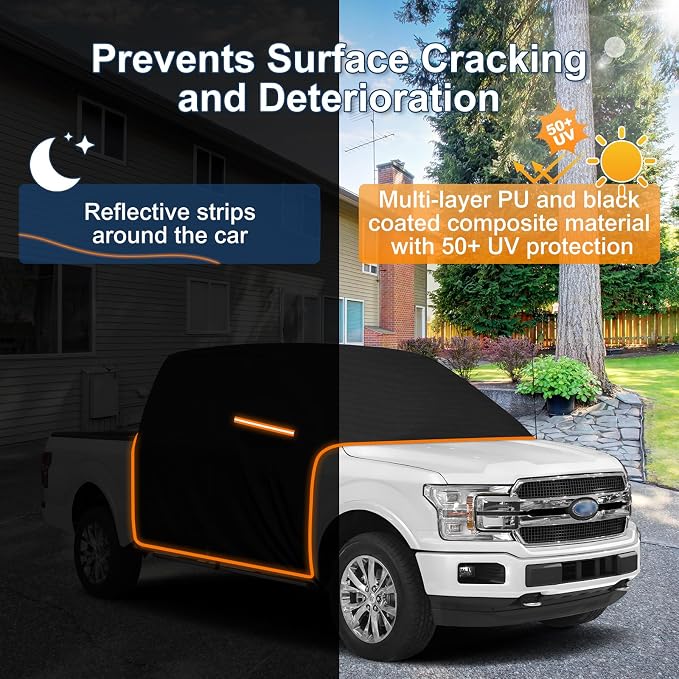 QUNSUNUS Truck Cab Cover for Ford F150 Super Crew All Years,Waterproof F150 Cab Cover with Zipper, Half Truck Cover All Weather with Wind, Sun, UV and Dust Protection