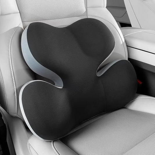 BEBAS Ergonomic Memory Foam Lumbar Support Pillow for Car, BlackGray | Zoned Pressure Relief for Back Support, Lumbar Cushion with Fixed Ring, Breathable Washable Cover, Fits Driving & Office