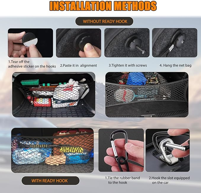 35.4” x 15.7” Cargo Net Trunk Bed Extender, Envelope Mesh Truck Bed Organizer Car Exterior Accessories, Universal Elastic Trunk Storage Net with Metal Hook