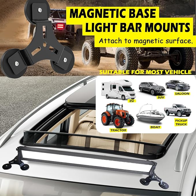 Strong Magnetic Light Bar Mounts, 2Pcs Heavy Duty Light Bar Mount Brackets Universal Magnet Base Mount, Powerful Magnetic Mounting Bracket for Off Road Lamp Roof Lights Fog Lights SUV Truck Jeep