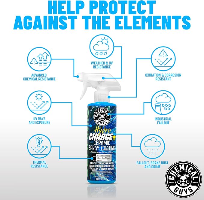 Chemical Guys WAC23016 HydroCharge High-Gloss Hydrophobic SI02 Ceramic Spray Coating (Works on Car, Truck, SUV, RV, Boat and Motorcycle Paint), 16 fl. oz, Blue | Ceramic spray coating adds high gloss, slickness and hydrophobic water beading on paint, g...
