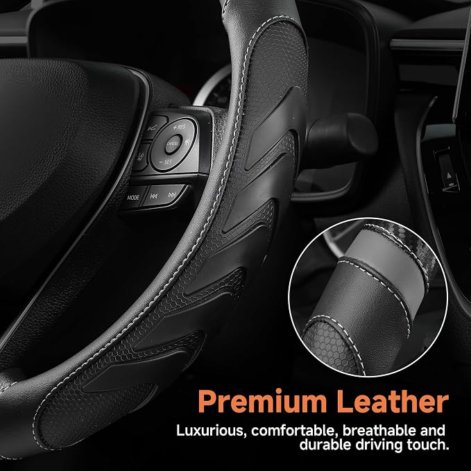 West Llama Customized Auto Car Steering Wheel Cover for Dodge RAM 1500 2500 3500, 15.5-16 inch (Black+Gray-Large Size)
