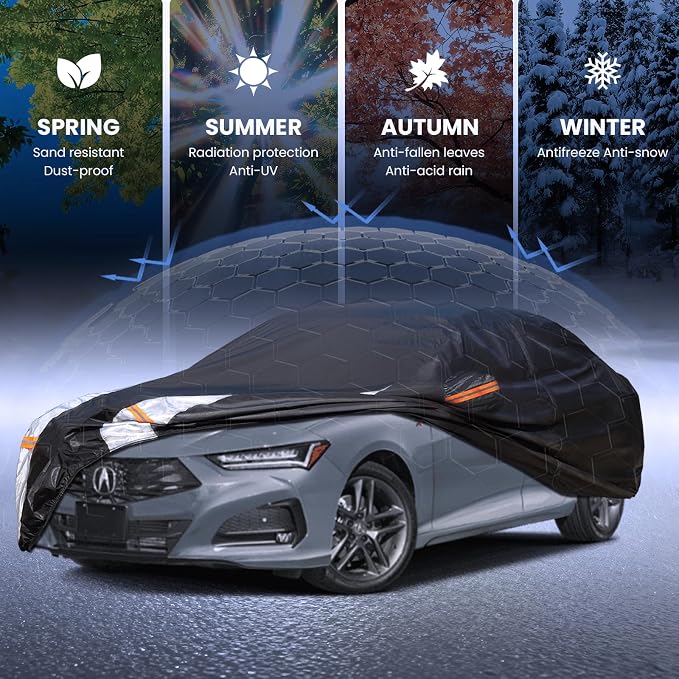 Multi-Layer Car Cover Custom Fit for Acura TLX(2014-2026), 100% Waterproof All Weather for Automobiles, Gift with Towel, Heavy Duty Car Covers for Rain Sun UV Protection with Door Zipper