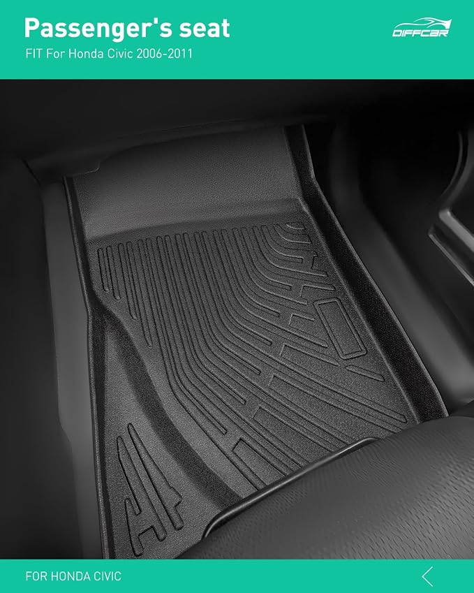 Car Floor Mats for Honda Civic: 2006 2007 2008 2009 2010 2011 All Weather Rubber Black Trunk Liner Full Set Mats Fit for 5-Seat 8th Gen Civic Si Sedan (Not Fit Coupe) TPE Cutsom Automotive Accessories