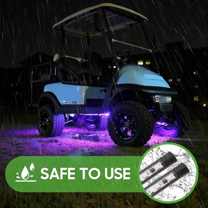 10L0L 2PCS Golf Cart Underglow LED Light Kit, Underbody RGB Strip Lights, 24-Mode Neon Accent Lighting, Music Sync, Wireless Remote, IP67 Waterproof, 12V-80V Input for EZGO Yamaha Club Car
