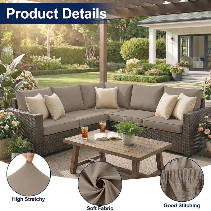 Smiry 8 Pcs Waterproof Patio Cushion Covers, Stretch Outdoor Furniture Covers