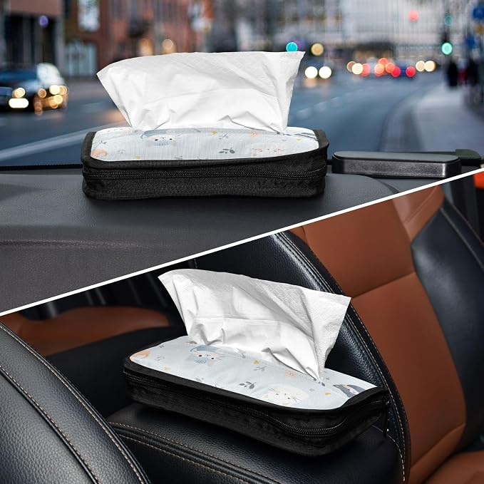 Car Tissue Holder Napkin Dispenser Box Storage Case Sun Visor Mask Holders with Adjustable Straps Reusable Refillable Cute Cats