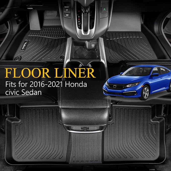 Wailtnb-Floor Mats & Cargo Mat for Honda Civic Sedan 2016-2021/Civic Si 2017-2021 (Not for Sport/Hatchback/Coupe/Type R) All Weather Floor Liner Heavy Duty Car Mat for Civic Custom Fit Automotive