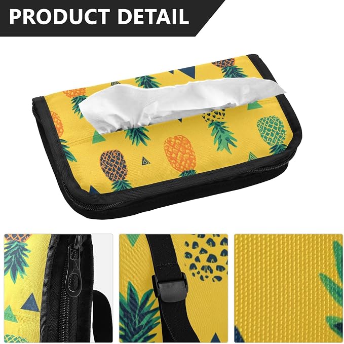 Car Visor Tissue Holder Mask Holder for Car, Car Tissue Box Sun Visor Napkin Holder Car Visor Accessories Adjustable Straps Reusable Durable Easy to Install Yellow Tropical Pineapples and Tri