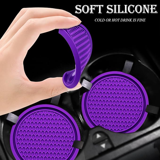 2PCS Car Cup Holder Coaster, Universal Auto Non-Slip Cup Holder Coaster, 2.75In Universal Non-Slip Recessed Car Interior Accessories (Purple)