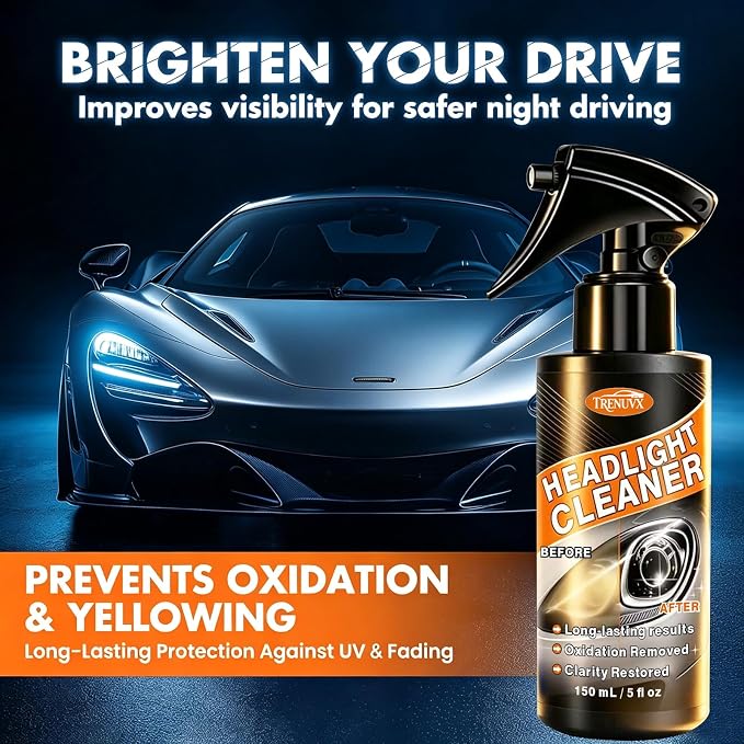 Headlight Restoration Kit-Headlight Cleaner, Quick Spray Eliminates Haze & Oxidation, Restores Foggy Headlamps to Like-New Clarity, No Sanding, UV Protection for All Cars & Trucks, 5 fl oz | No sanding required – simply spray and wipe, zero experience ...