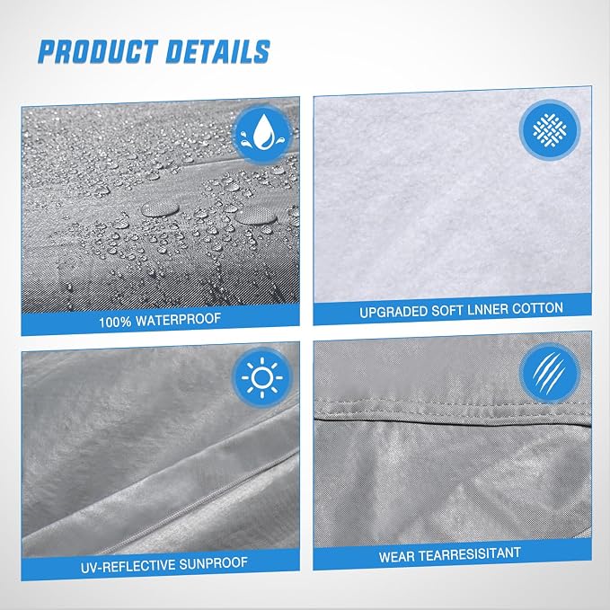 Nilight Car Cover Waterproof All Weather for Automobiles, Heavy Duty Outdoor Full Cover Rain Sun UV Protection with Zipper Cotton, Extra Thick Car Covers,Universal Fit for Sedan-Length (186" to 193")